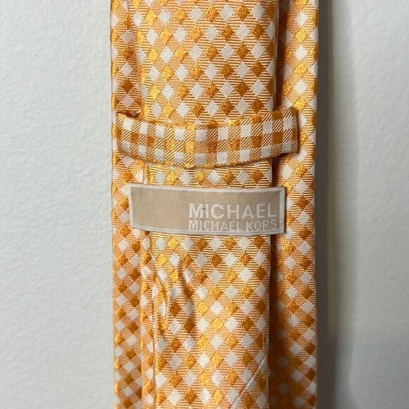 Michael Kors Mens Orange Gingham Print Neck Tie 100% Silk Great Gift - Picture 4 of 7